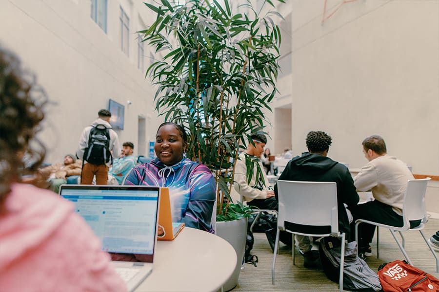 Group study in campus center.