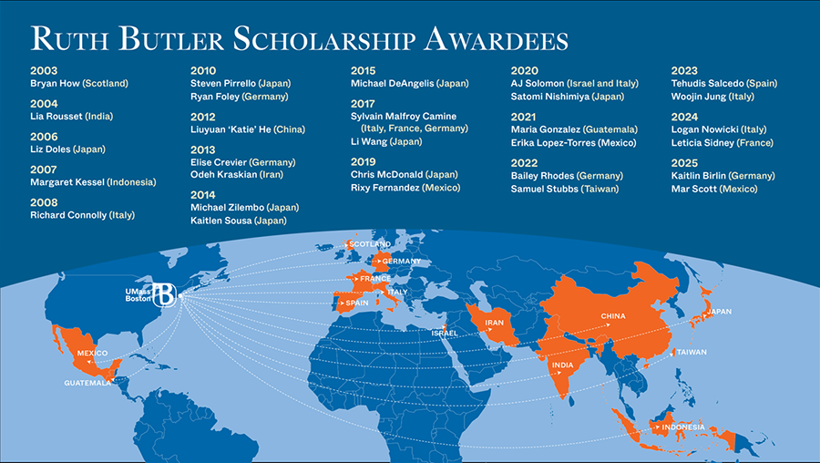 A map of Ruth Butler Scholarship Awardees