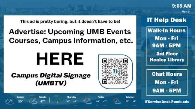 A sample UMB TV Ad - Advertise UMB Events Heree