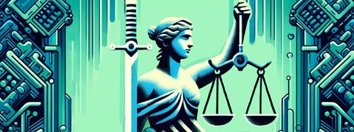 Image of the Scales of Justice with AI Machinery