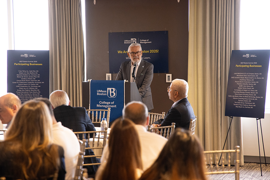 Chancellor Marcelo Suárez-Orozco speaks at BEST Boston event.