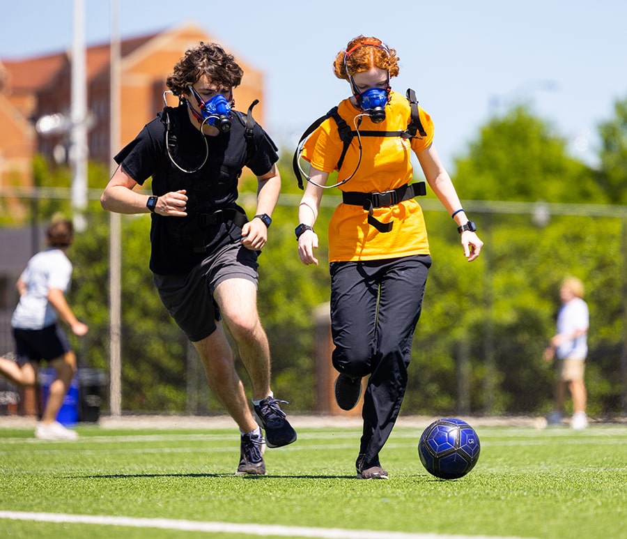 Soccer play while wearing the COSMED K5 to measure energy expenditure