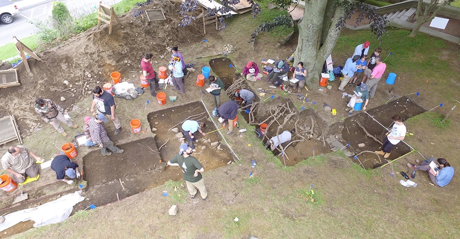 Overview of excavation at Burial Hill, Plymouth, Massachusetts. Photo by John Schoenfelder